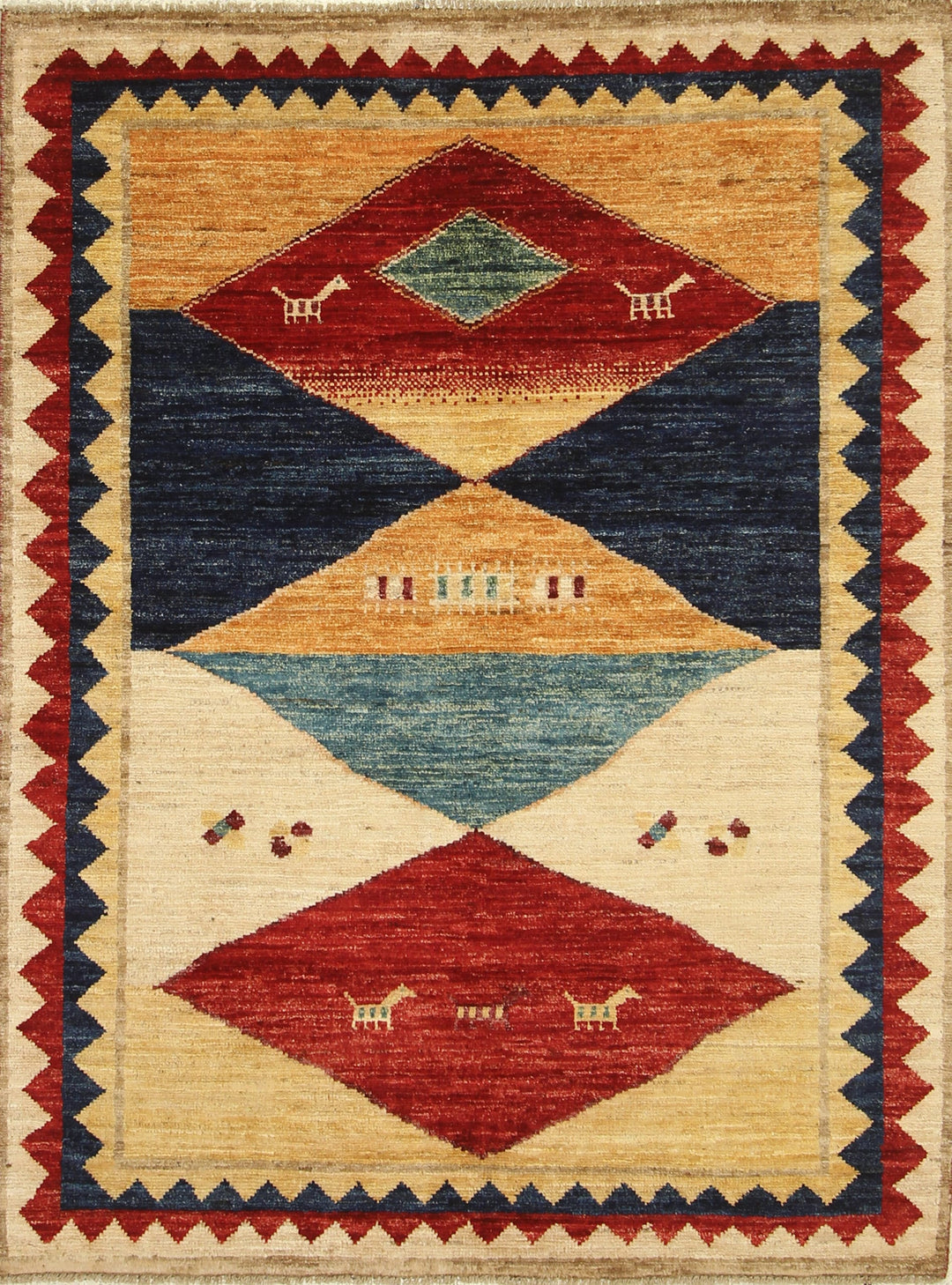 4x6 Tribal Gabbeh Beige Afghan Hand knotted Rug - Yildiz Rugs