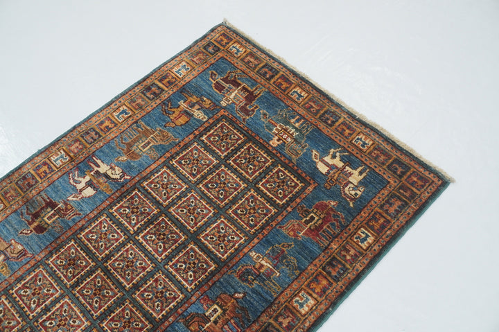 10 ft Blue Pazyryk Afghan Hand Knotted Oriental Runner Rug - Yildiz Rugs