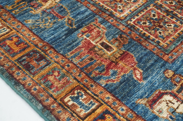 10 ft Blue Pazyryk Afghan Hand Knotted Oriental Runner Rug - Yildiz Rugs