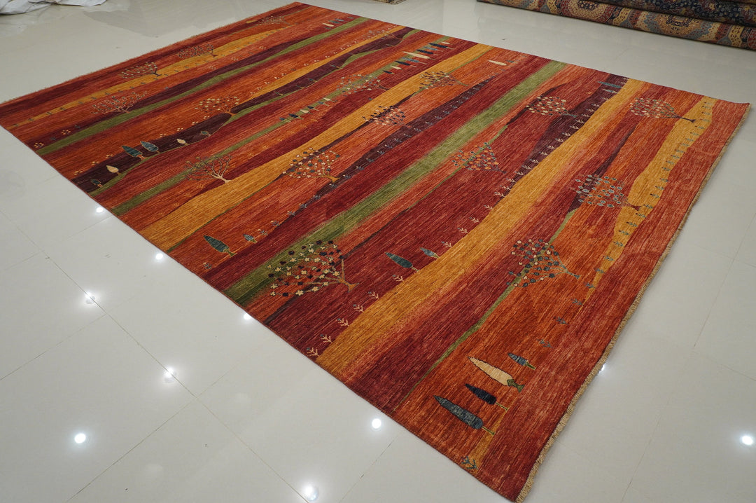 10'x13'4" Landscape Gabbeh Rusty Red Orange Tribal Afghan Rug - Yildiz Rugs