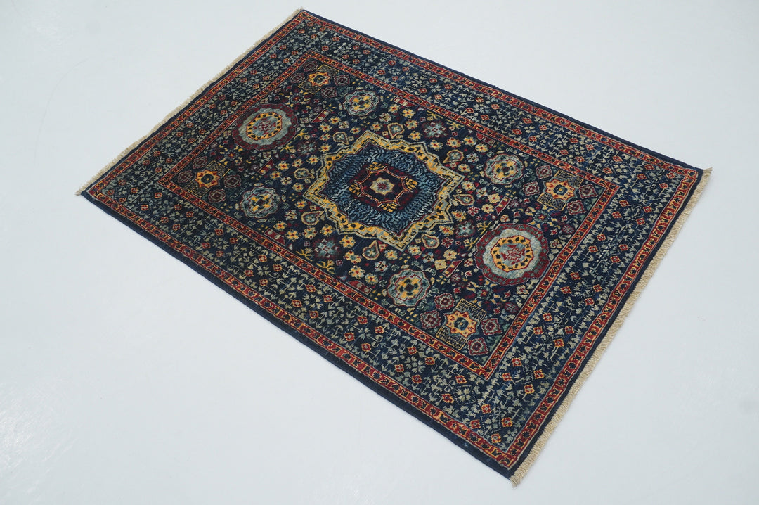 3x4 Navy Blue Mamluk Hand knotted Turkish Area Rug - Yildiz Rugs