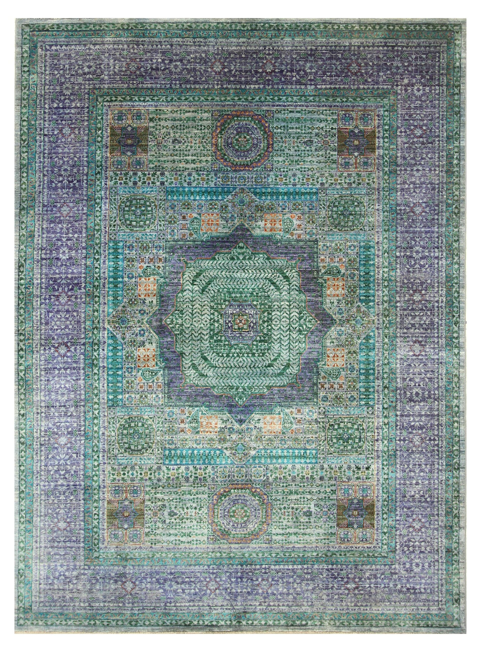 6x8 Mamluk Blueish Gray Green Turkish Hand Knotted Medallion Rug - Yildiz Rugs