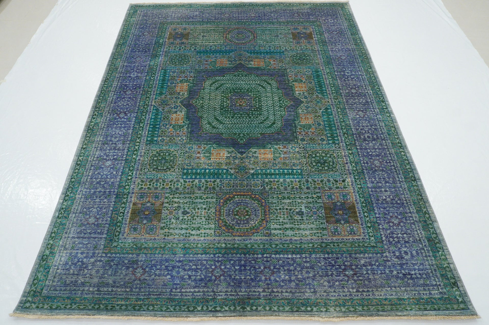 6x8 Mamluk Blueish Gray Green Turkish Hand Knotted Medallion Rug - Yildiz Rugs