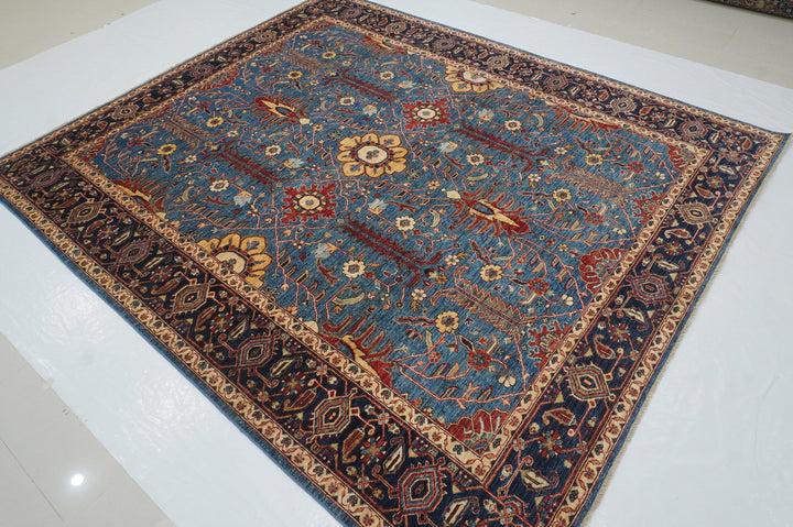 8x10 Blue Heriz Afghan Hand knotted Oriental Rug - Yildiz Rugs