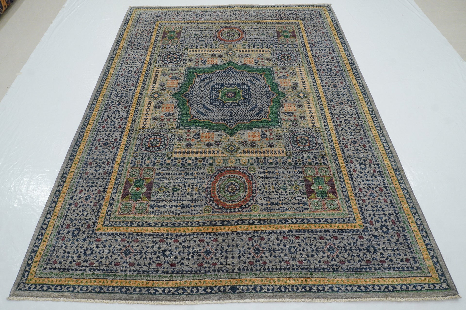 6x8 Gray Mamluk Turkish Hand Knotted Geometric Medallion Rug - Yildiz Rugs