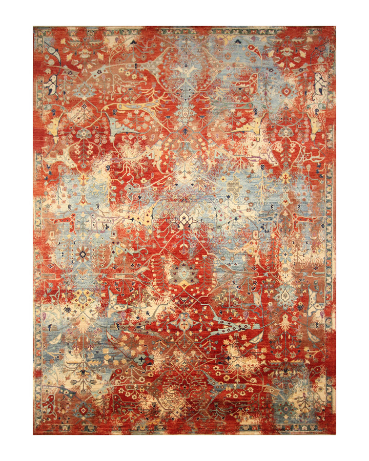 9x12 Rusty Red Blue Bidjar Hand knotted Modern Oriental Area Rug - Yildiz Rugs