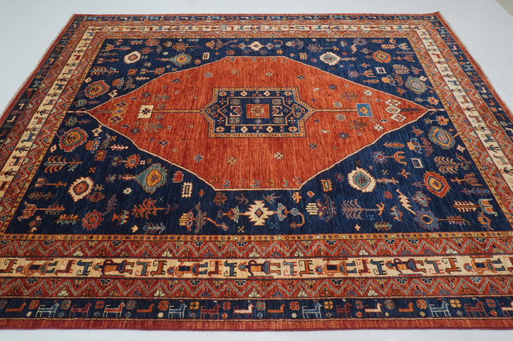 8x10 Tribal Gabbeh Red Navy Blue Nomad Qashqai Hand knotted Rug - Yildiz Rugs