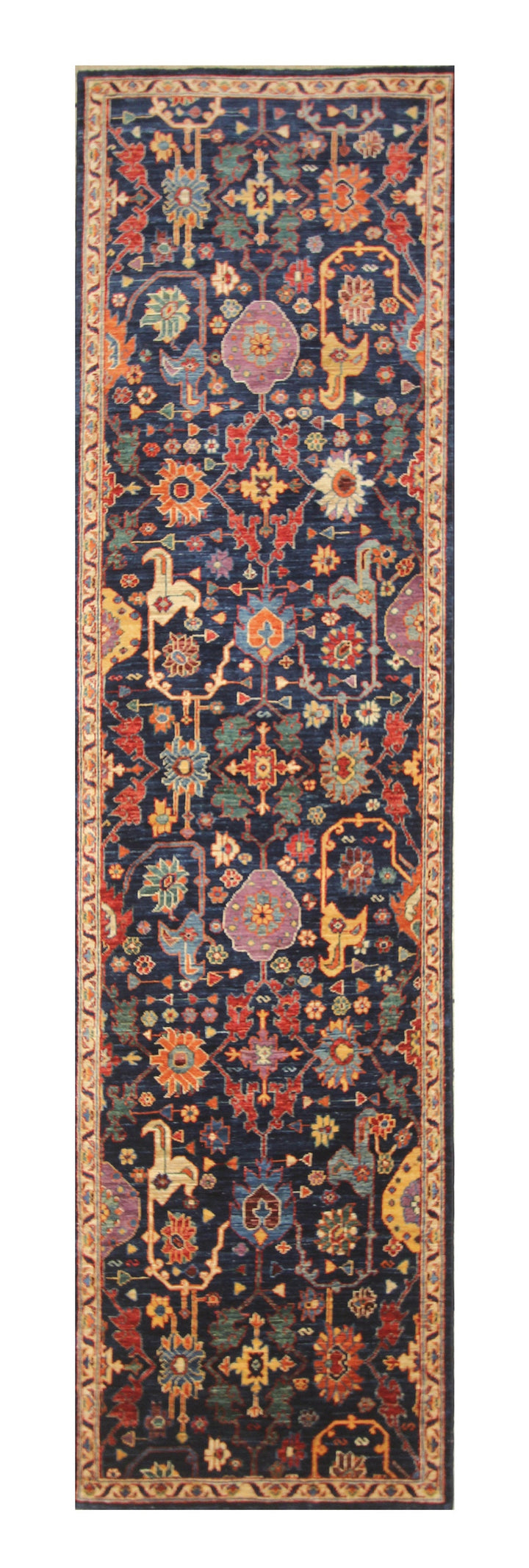 10 ft Bidjar Navy Blue Afghan Hand knotted Runner Rug - Yildiz Rugs