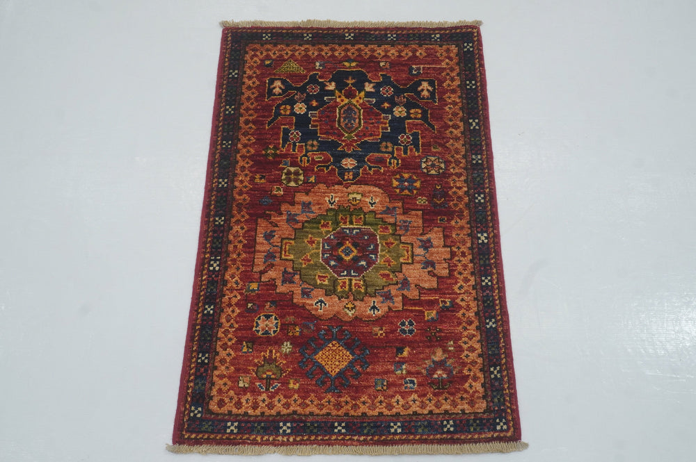 2x3 Baluch Rusty Red Afghan Hand knotted small rug - Yildiz Rugs