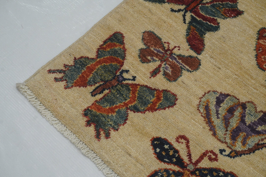 2x3 Butterfly Gabbeh Beige Afghan Hand knotted Rug - Yildiz Rugs