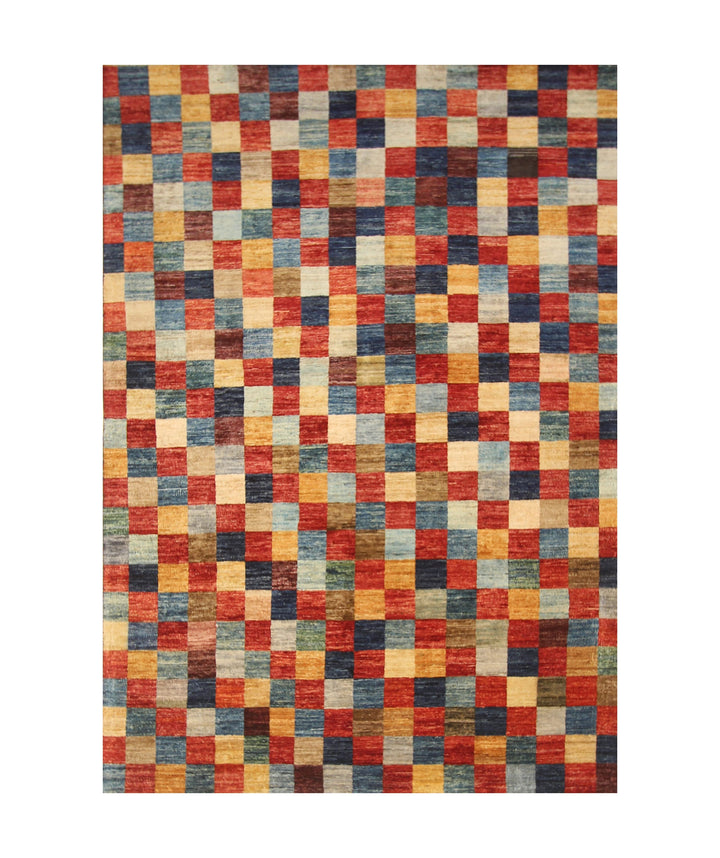 5'5x7'9 Checkered Multicolor box Gabbeh hand knotted Rug - Yildiz Rugs