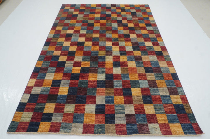 5'5x7'9 Checkered Multicolor box Gabbeh hand knotted Rug - Yildiz Rugs