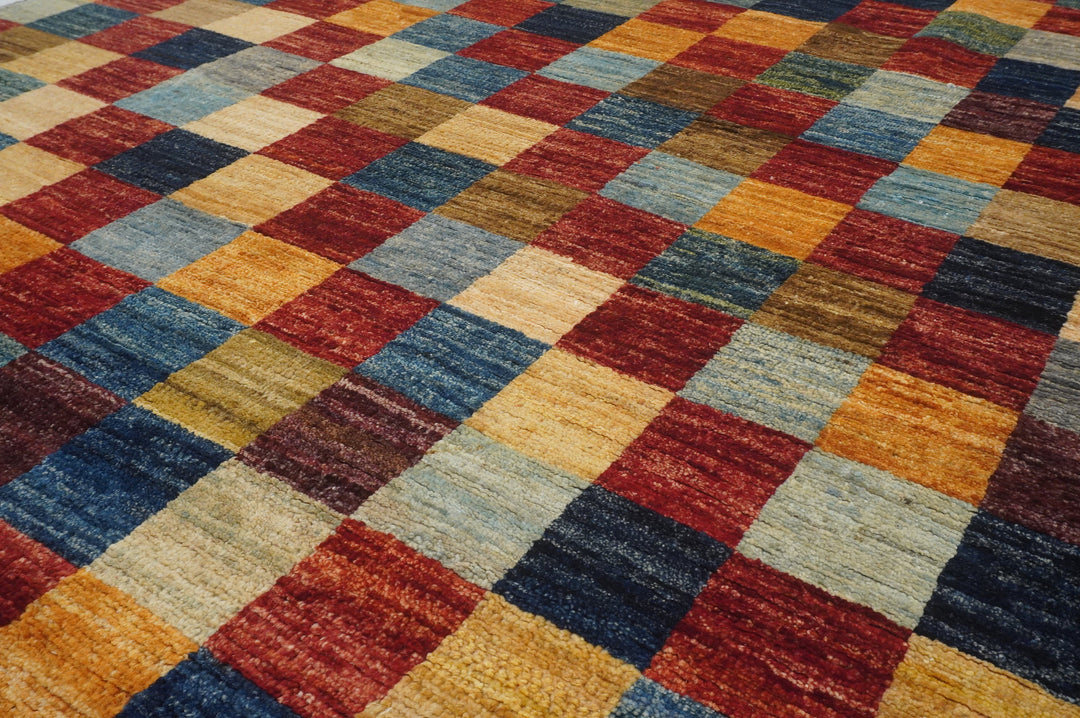 5'5x7'9 Checkered Multicolor box Gabbeh hand knotted Rug - Yildiz Rugs