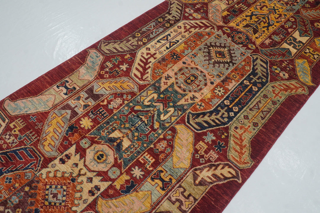 4x12 Red Baluch Transitional Afghan Hand knotted Wide Runner Rug - Yildiz Rugs