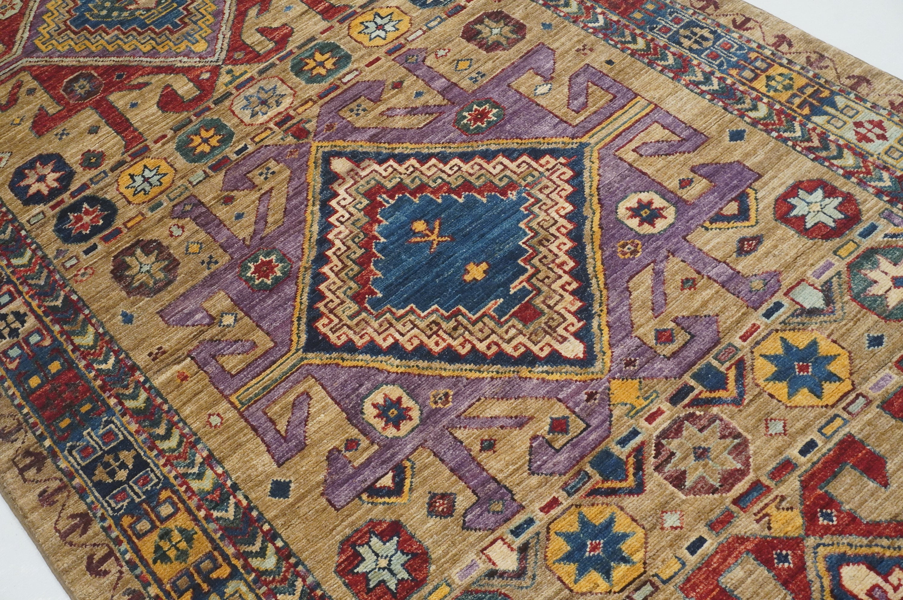 4x10 Kazak Taupe Gray Afghan Hand knotted Wide Runner Rug - Yildiz Rugs