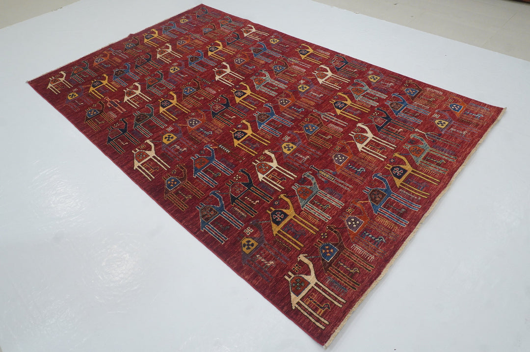 6x9 Red Camel Train Gabbeh Afghan Hand knotted Rug - Yildiz Rugs