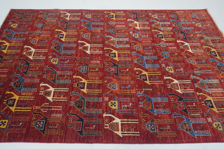 6x9 Red Camel Train Gabbeh Afghan Hand knotted Rug - Yildiz Rugs