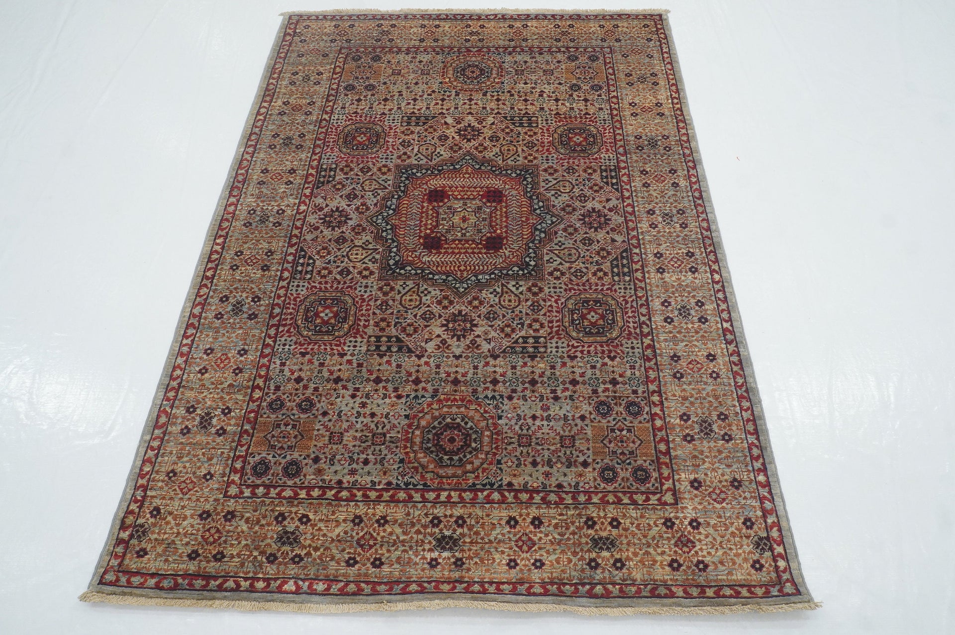 4x6 Gray Mamluk Turkish Hand Knotted Medallion Rug - Yildiz Rugs