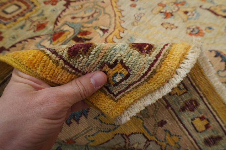 9x12 Serapi Brown Gray Gold Afghan Hand Knotted Medallion Area Rug - Yildiz Rugs