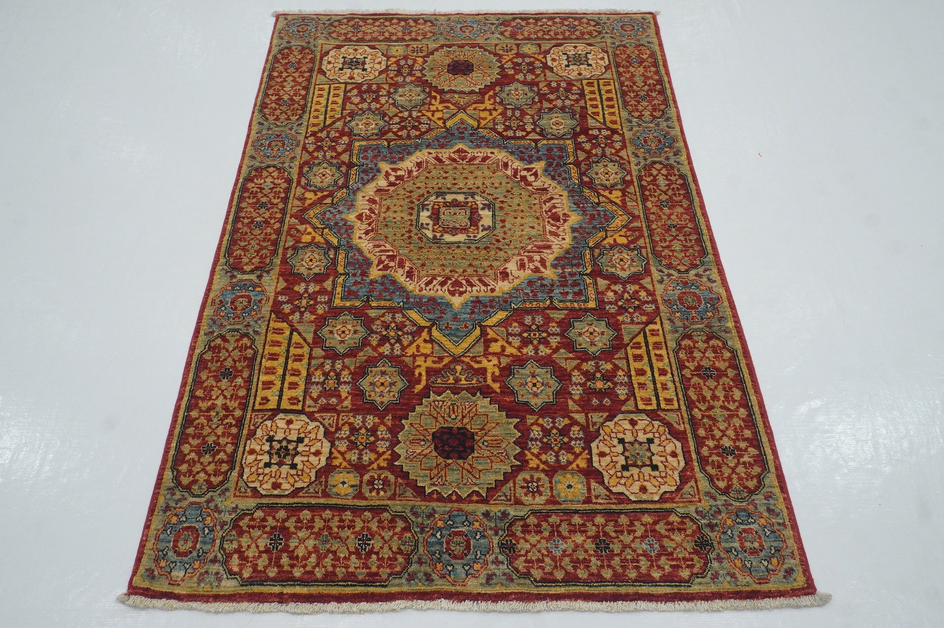3x5 Red Vintage Mamluk Hand knotted Geometric Medallion Rug - Yildiz Rugs