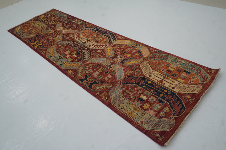 10 ft Red Baluch Tribal Afghan Hand knotted Runner Rug - Yildiz Rugs