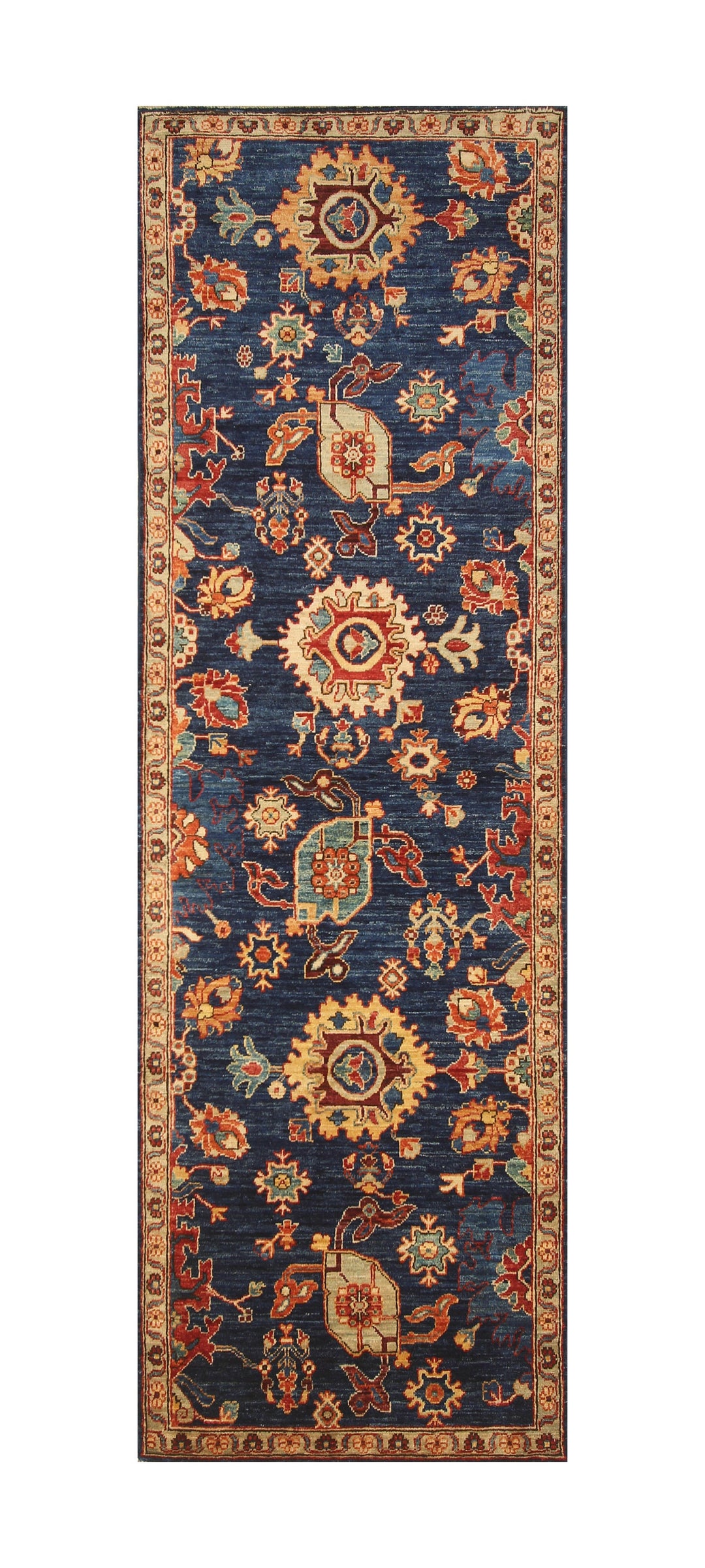 8 ft Bidjar Navy Blue Afghan Hand knotted Oriental Runner Rug - Yildiz Rugs