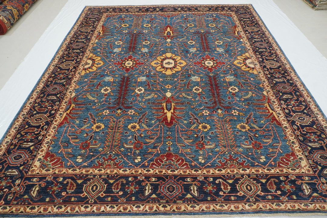 8x10 Blue Heriz Afghan Hand knotted Oriental Rug - Yildiz Rugs