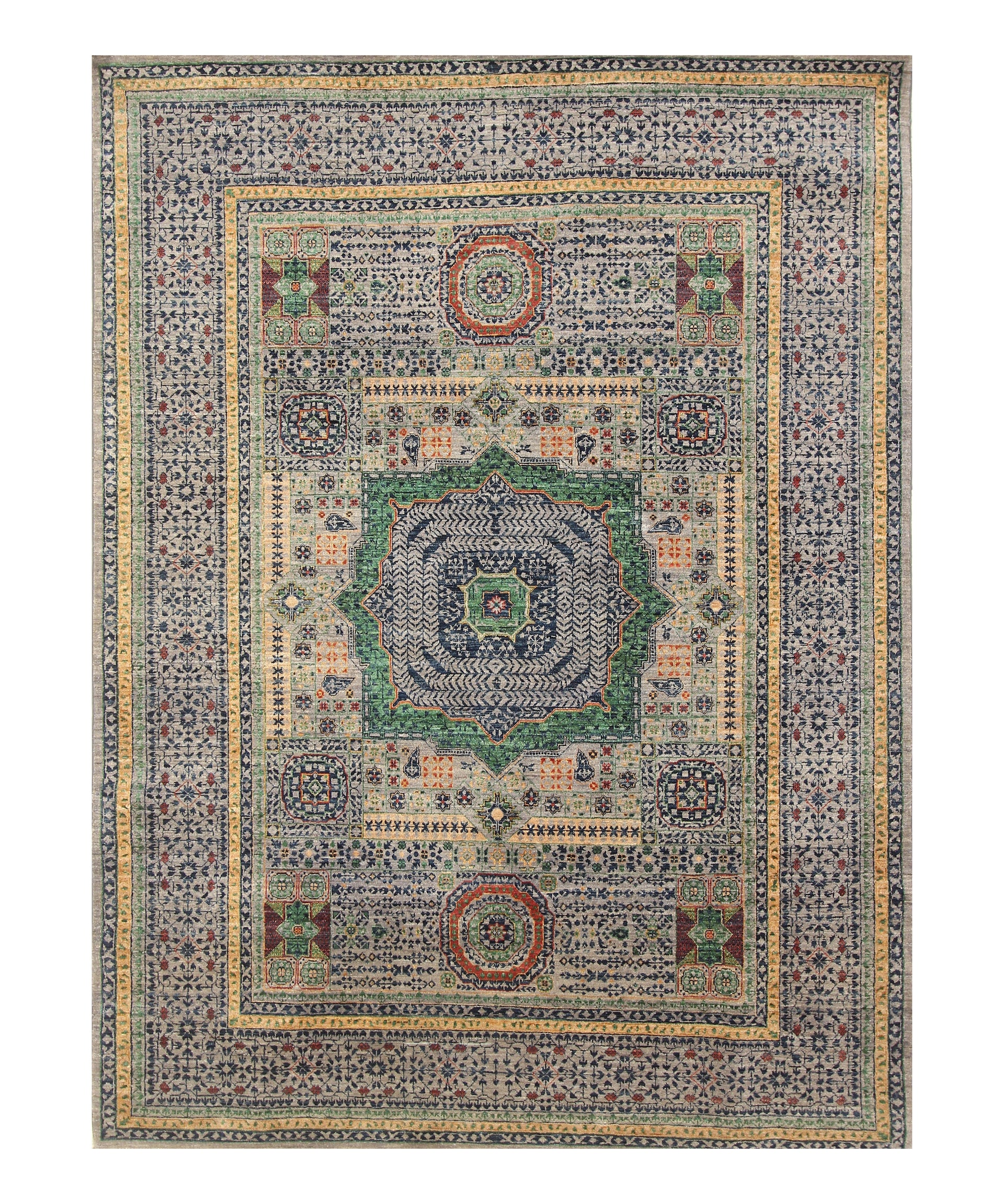 6x8 Gray Mamluk Turkish Hand Knotted Geometric Medallion Rug - Yildiz Rugs