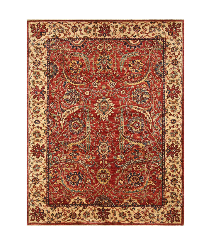 5x7 Red Oriental Sickle Leaf Afghan Hand Knotted Area Rug - Yildiz Rugs