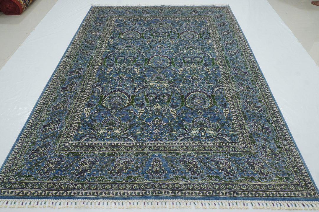 7x9 Turkish Hereke Soft Blue Purple Green Hand knotted Rug - Yildiz Rugs