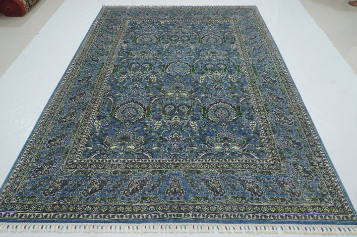 7x9 Turkish Hereke Soft Blue Purple Green Hand knotted Rug - Yildiz Rugs