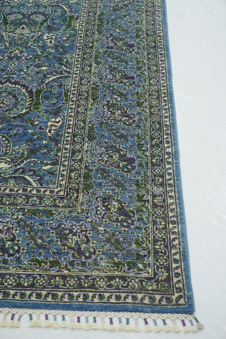 7x9 Turkish Hereke Soft Blue Purple Green Hand knotted Rug - Yildiz Rugs