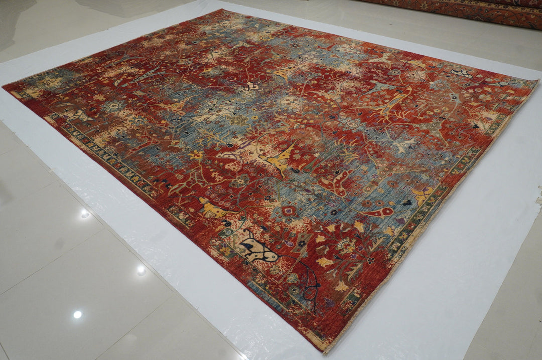 9x12 Rusty Red Blue Bidjar Hand knotted Modern Oriental Area Rug - Yildiz Rugs