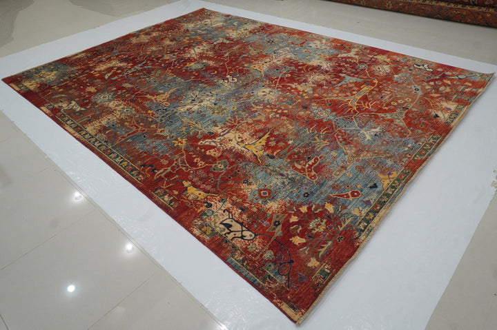 9x12 Rusty Red Blue Bidjar Hand knotted Modern Oriental Area Rug - Yildiz Rugs