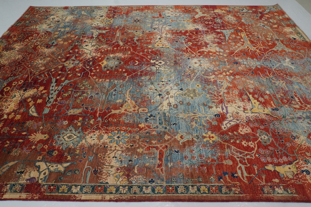 9x12 Rusty Red Blue Bidjar Hand knotted Modern Oriental Area Rug - Yildiz Rugs