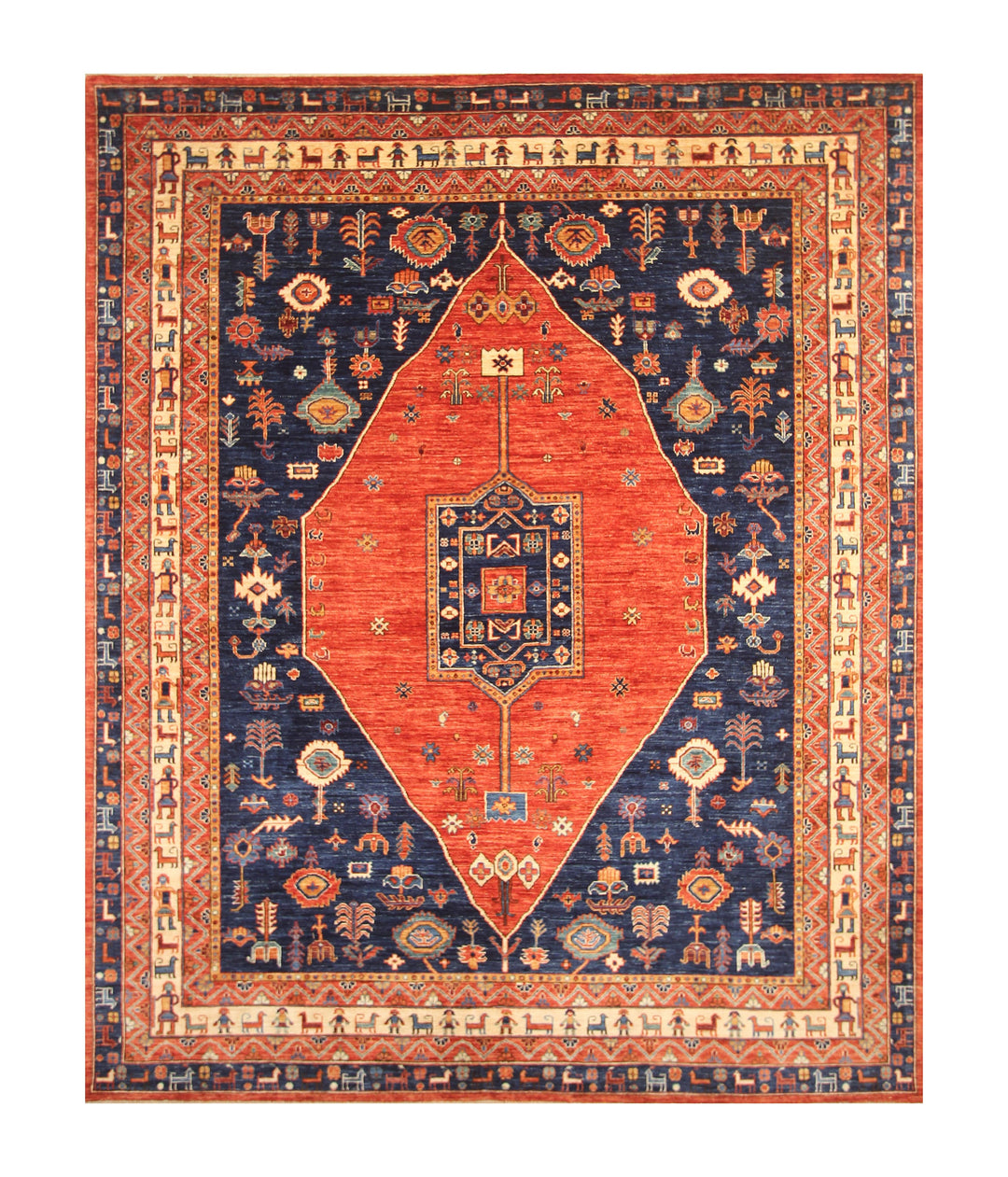 8x10 Tribal Gabbeh Red Navy Blue Nomad Qashqai Hand knotted Rug - Yildiz Rugs