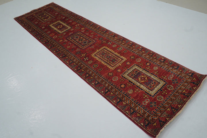 10 Ft Red Baluch Afghan hand knotted Oriental Runner Rug - Yildiz Rugs