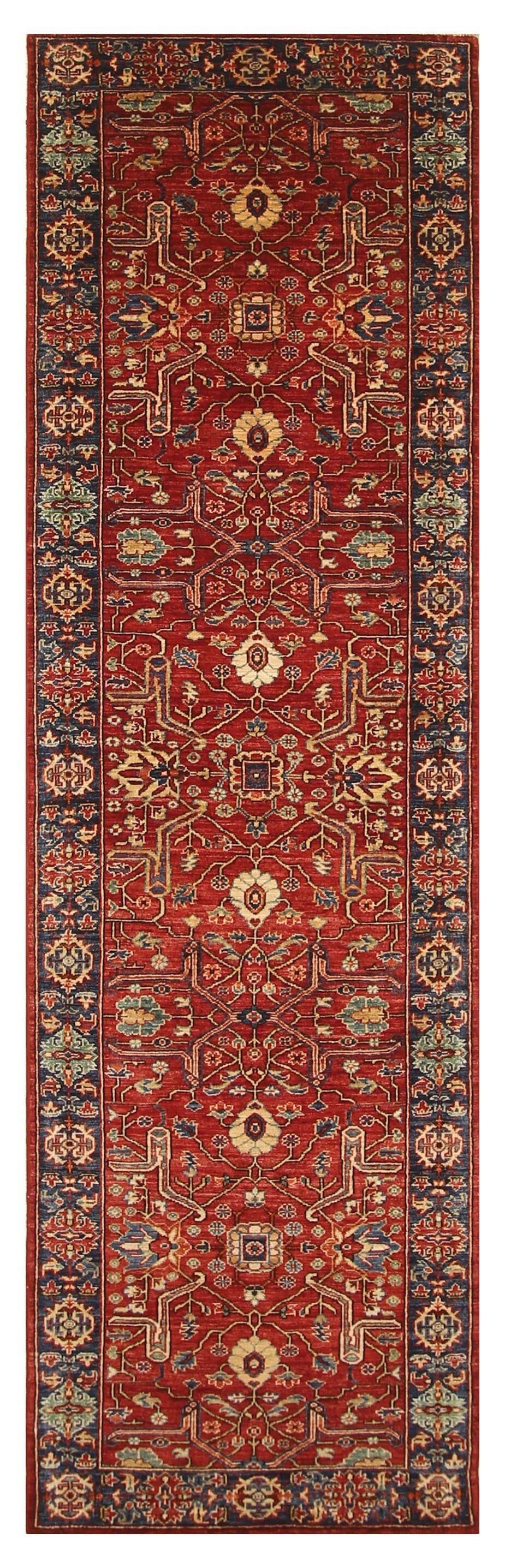 9 ft Red Heriz Afghan hand knotted Oriental Runner Rug - Yildiz Rugs