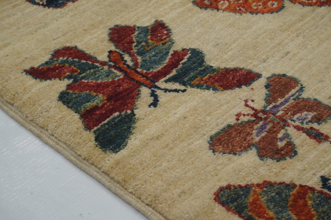 2x3 Butterfly Gabbeh Beige Afghan Hand knotted Rug - Yildiz Rugs