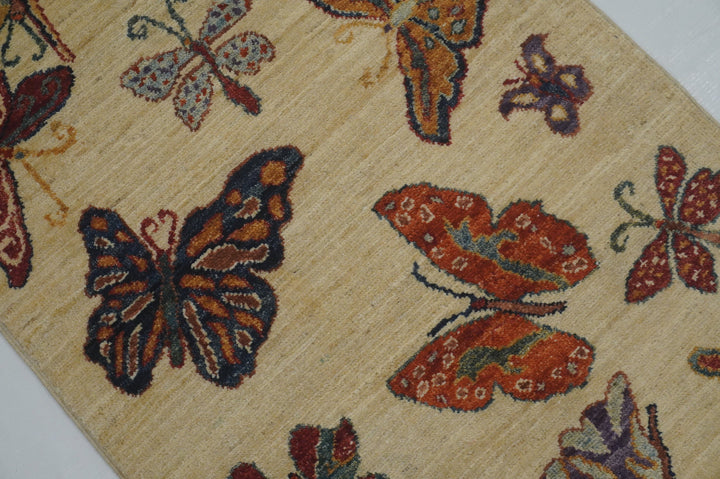 2x3 Butterfly Gabbeh Beige Afghan Hand knotted Rug - Yildiz Rugs