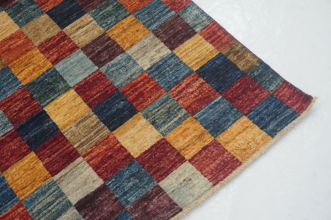 5'5x7'9 Checkered Multicolor box Gabbeh hand knotted Rug - Yildiz Rugs