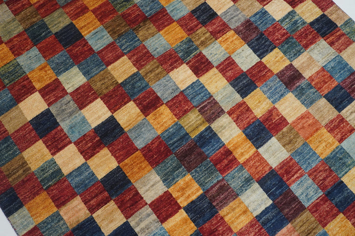 5'5x7'9 Checkered Multicolor box Gabbeh hand knotted Rug - Yildiz Rugs