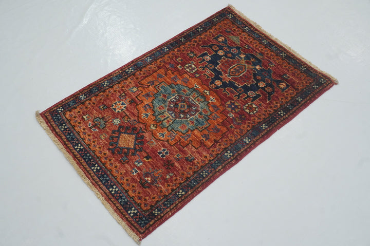 2x3 Baluch Rusty Red Afghan Hand knotted small rug - Yildiz Rugs