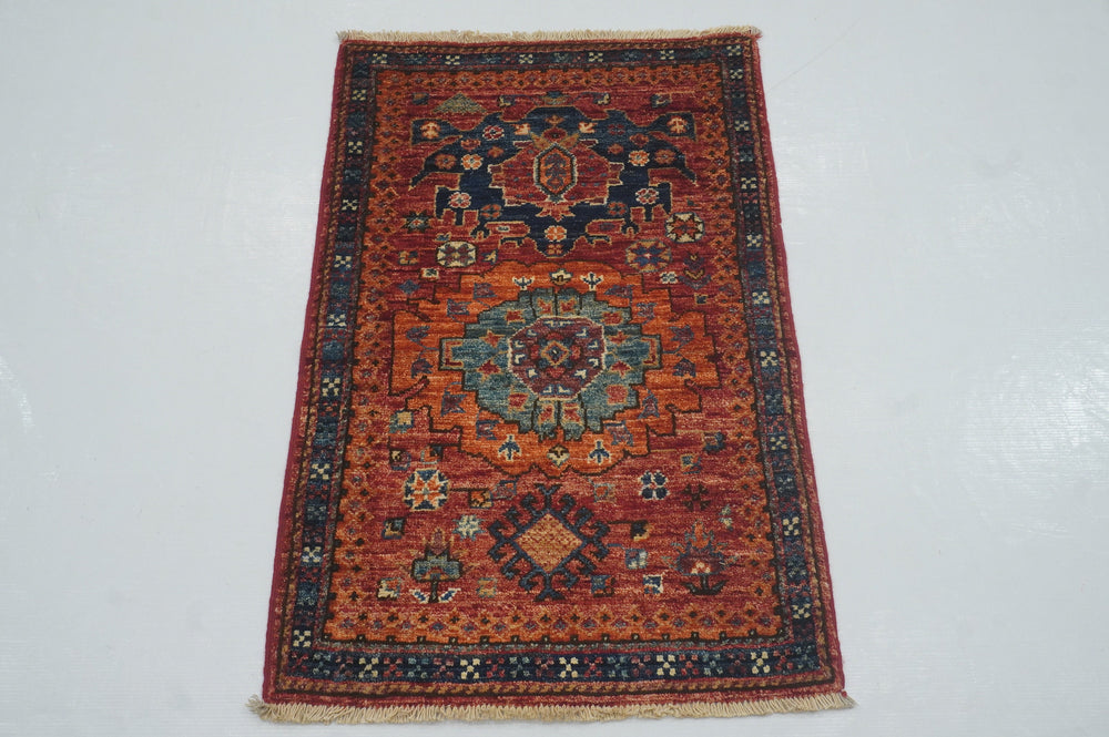 2x3 Baluch Rusty Red Afghan Hand knotted small rug - Yildiz Rugs