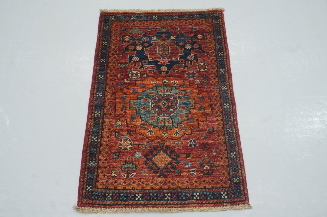 2x3 Baluch Rusty Red Afghan Hand knotted small rug - Yildiz Rugs