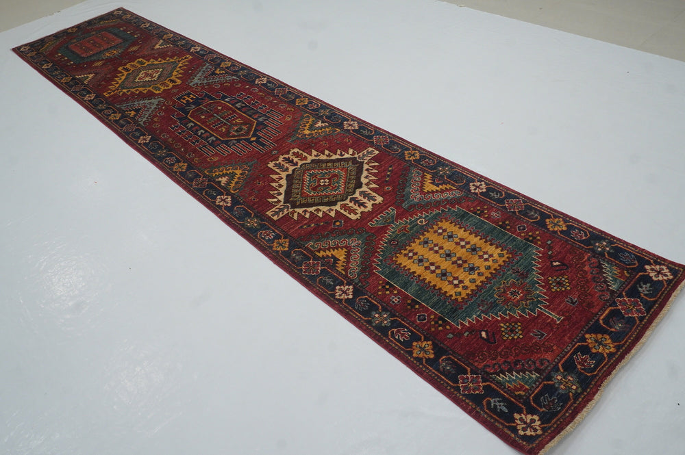 13 Ft Malayer Deep Red Afghan hand knotted Oriental Runner Rug - Yildiz Rugs