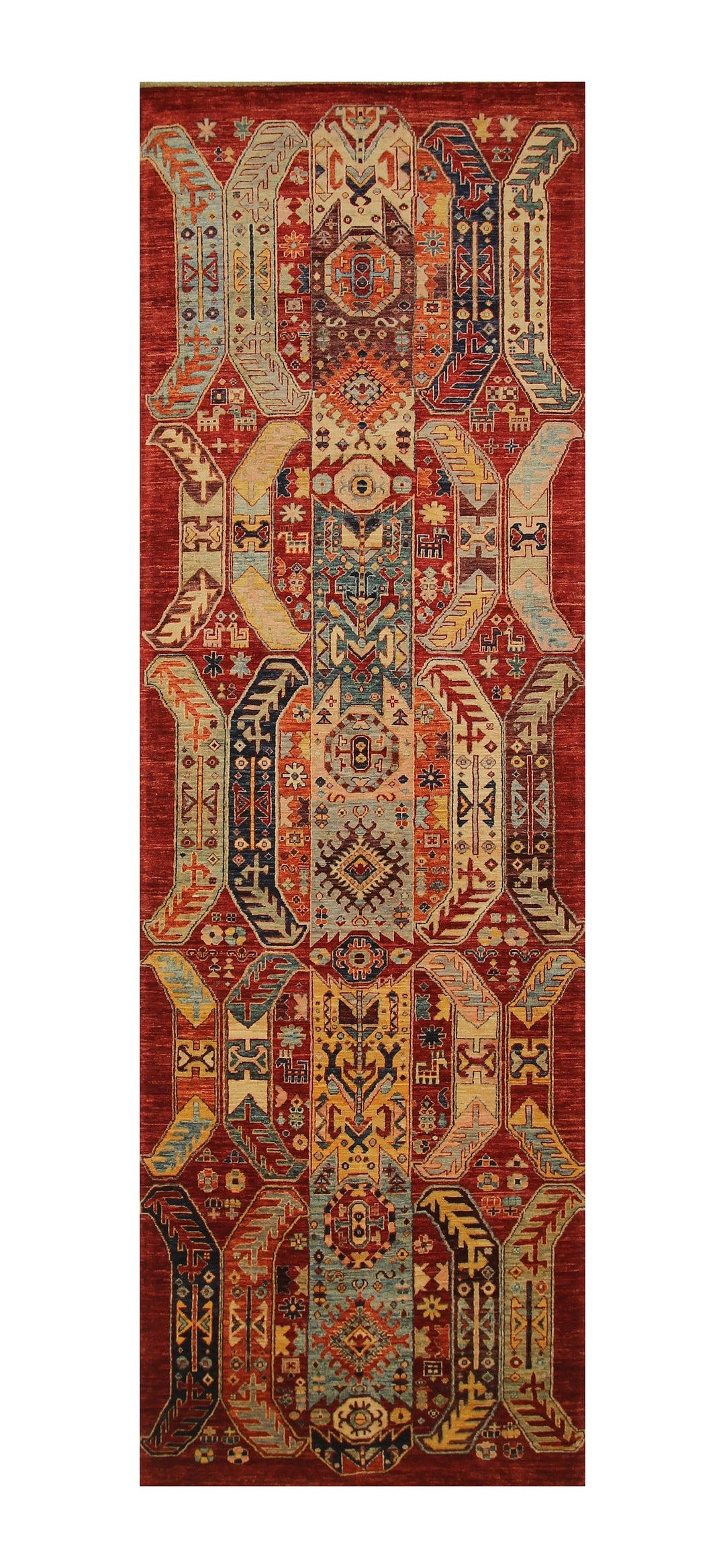 4x12 Red Baluch Transitional Afghan Hand knotted Wide Runner Rug - Yildiz Rugs