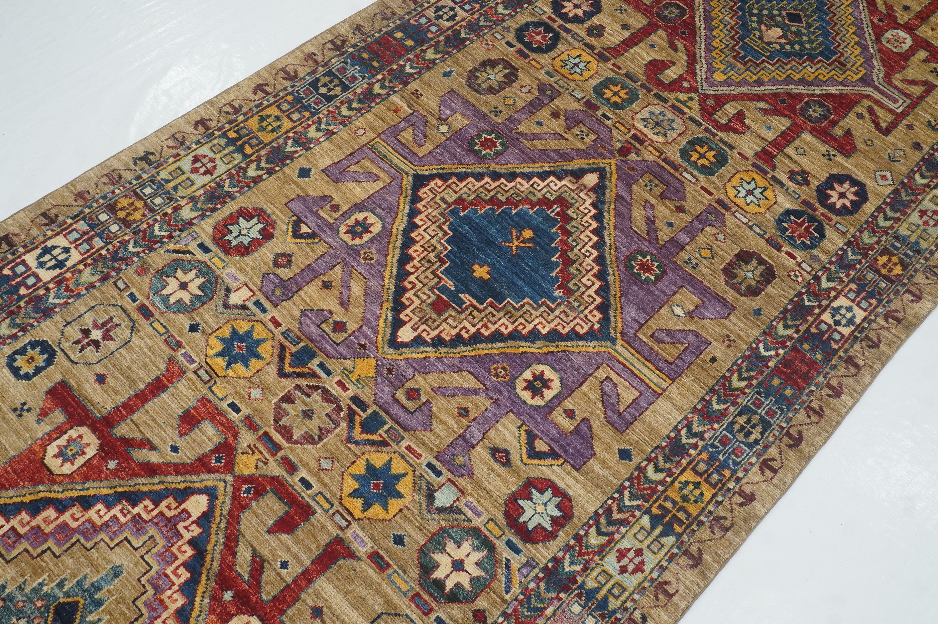 4x10 Kazak Taupe Gray Afghan Hand knotted Wide Runner Rug - Yildiz Rugs