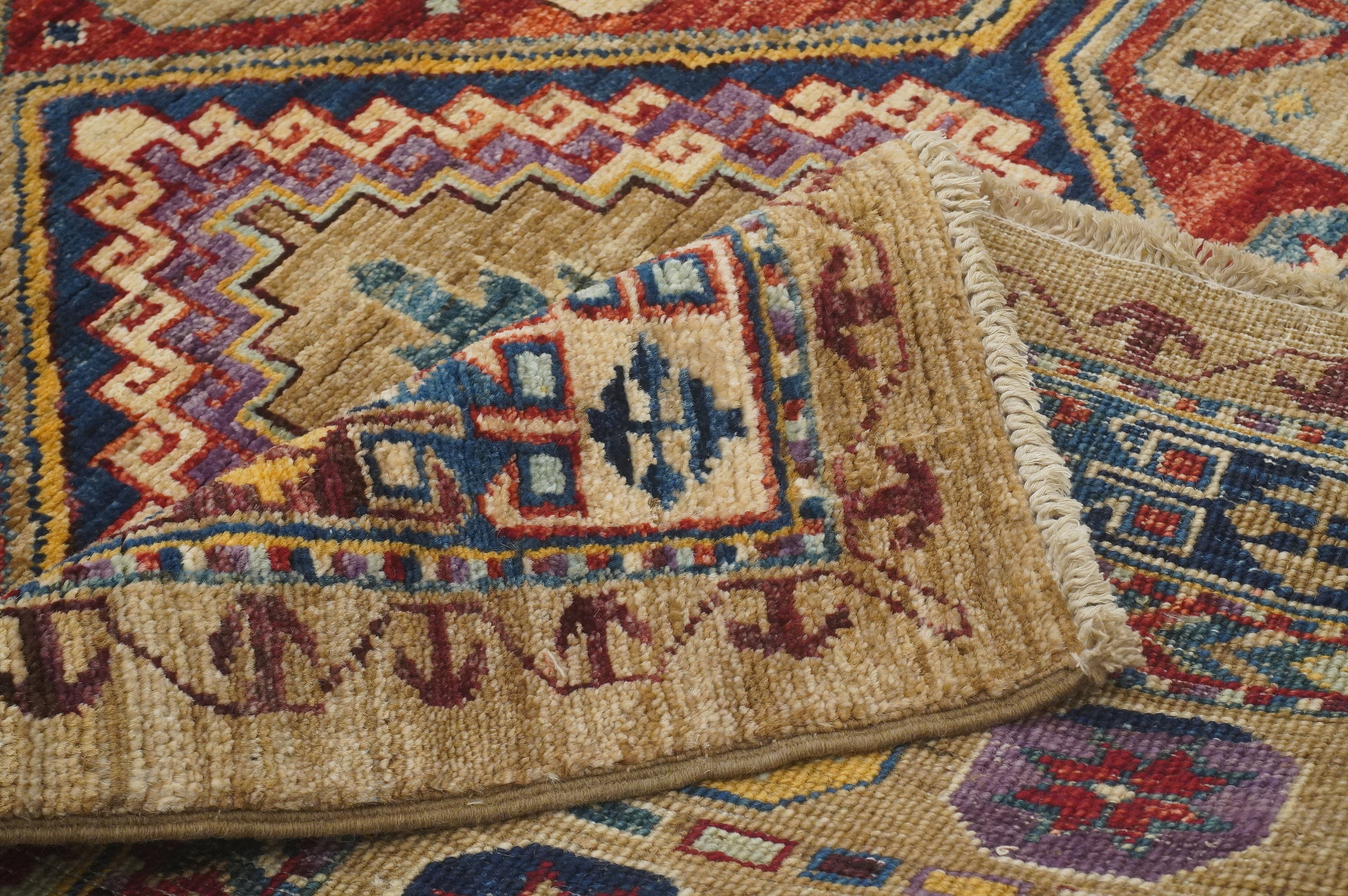 4x10 Kazak Taupe Gray Afghan Hand knotted Wide Runner Rug - Yildiz Rugs