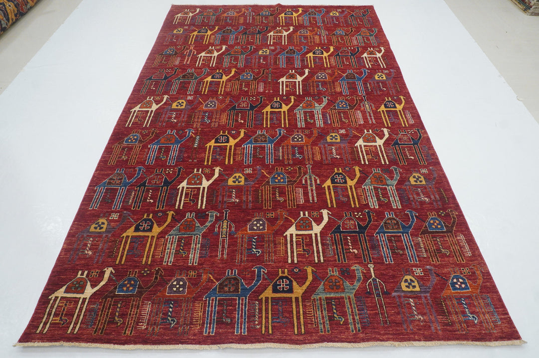 6x9 Red Camel Train Gabbeh Afghan Hand knotted Rug - Yildiz Rugs